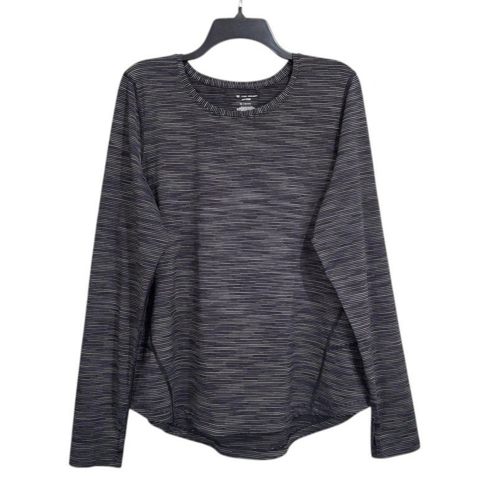 Tek Gear Top XL Black Gray Striped  DryTek Long Sleeve Thumbhole Activewear Gym